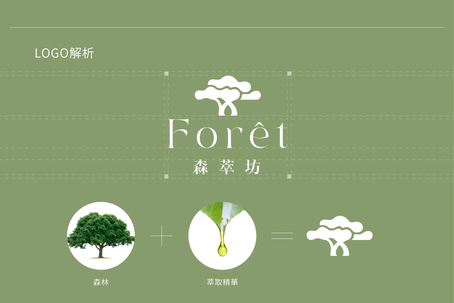 logo設計解析，樹冠與萃取精華意象結合